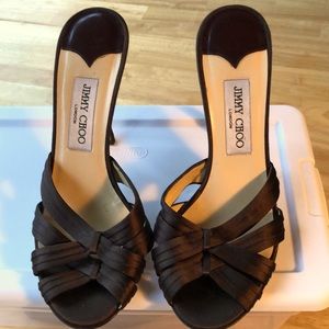 Jimmy Choo chocolate satin brown strap sandal. Size 39. Like new!